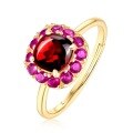wholesale S925 Sterling Silver Plated with 9K Gold Vintage-Inspired Floral Ring with Natural Gemstones (Garnet and Ruby)-0-5