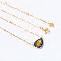 wholesale S925 Gold-Plated Enamel Drop Waterdrop Light Luxury Necklace, Japanese Style Inlaid with Natural Amber Pear-Shaped Geometric Necklace Wholesale-0-1