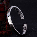 wholesale 990 Sterling Silver Retro Solid Open-Ended "Fu" Character Bangle Bracelet for Middle-Aged Women Mother's Day Gift for Mom-0-1