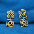 wholesale 9K Gold Lace Openwork Beaded Edge Square Sunflower Earrings Retro Plain Gold Elegant Jewelry New Style Dropshipping-0-1