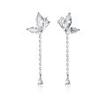 wholesale S925 Sterling Silver Forest-style Dainty Butterfly Short Earrings with Delicate Diamond Accents and Flowing Fringe-0-4