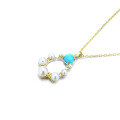 wholesale 9K Gold Yili Jewelry Vintage Teardrop Natural Pearl Turquoise Pendant Necklace Women's Hollow-Out Choker-0-4