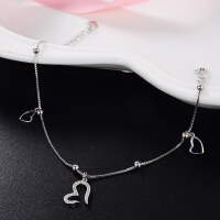 wholesale S925 Silver Korean Fashion Trendy Heart Ankle Chain, Fresh and Elegant Summer Anklet for Women Wholesale-Heart-shaped anklet 925 silver
