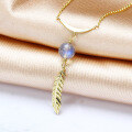 wholesale 9K Gold VA Light Ethnic Style Stretched Labradorite Feather Smile Necklace Collarbone Chain Women, Versatile Fashion Sweater Chain-0-2