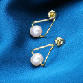 wholesale 9K gold fashion minimalist geometric triangle teardrop natural freshwater pearl earrings, daily Korean ins lightweight luxury internet-famous style-0-2