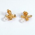 wholesale Metal material new Korean ear accessories sense pearl bow earrings cute internet-famous temperament small fresh ear studs new delicate-0-1