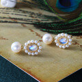 wholesale 14K Gold Artli Jewelry Moonstone Pearl Earrings Japanese Retro Fashion Socialite Ear Studs Drop Shipping-0-1