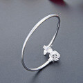 wholesale S990 Sterling Silver Bead Inlaid Open Bangle Bracelet, Fashion Korean Style Women's Jewelry Gift for Girlfriend-0-3