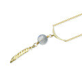wholesale 9K Gold VA Light Ethnic Style Stretched Labradorite Feather Smile Necklace Collarbone Chain Women, Versatile Fashion Sweater Chain-0-4