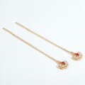 wholesale 9K Gold Plated Vintage Korean Retro Luxury Red Corallium Shell Flower Pure Silver Ear Thread Summer Petal Earrings-0-3