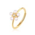 wholesale S925 silver plated with 9K gold, Japanese Korean style lightweight luxury geometric pentagram pearl ring for student internet-famous female-0-4