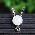 wholesale Metal material first: 925 sterling silver inlaid with Hetian jade with certificate, Chinese zodiac rabbit white jade cabochon necklace for girlfriend or best friend-0-0