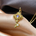 wholesale 9K Gold Jewelry Square Vintage Style Moonstone Natural Freshwater Pearl Key Pendant Necklace for Women Direct Sales-0-1
