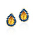 wholesale S925 Gold-Plated Enamel Amber Teardrop Earrings, Japanese Light Luxury Classic Colored Gemstone Studs for Students, Internet-Famous Jewelry-0-5