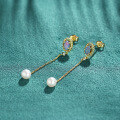 wholesale 9K gold Japanese-style luxury jewelry natural freshwater pearl black opal earrings for women, simple and fashionable for office ladies-0-1