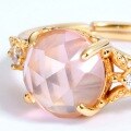 wholesale 9K Gold Plated S925 Silver Natural Pink Crystal Rose Quartz Luxury Flower Ring Japanese Mori Girl Student Colored Gemstone Jewelry-0-2
