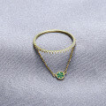 wholesale 9K Gold Minimalist Fashion Single Row Diamond Double Layer Ring for Women Chain Fresh Green Zircon Ring Yili Wholesale-0-2