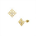 wholesale 9/14K Gold Japanese Light Luxury Jewelry Cross Hollow-out Baroque Minimalist Zircon Earrings-0-4