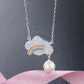 wholesale S925 Sterling Silver Diamond Rainbow Pearl Necklace for Women, Korean Style Sweet Fresh Fashion Jewelry with Colorful Diamond Pendant Choker-0-1