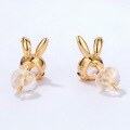 wholesale 925 Silver Plated 9K Gold Adorable Korean-style Little Rabbit Natural Rose Quartz Stud Earrings for Students and Influencers Wholesale Colored Gemstone Jewelry-0-2