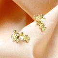wholesale 9K Gold Leaf Natural Freshwater Pearl Earrings, Lucky Four-Leaf Clover Stud Earrings-0-1