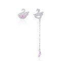 wholesale S925 Sterling Silver Pink Diamond Small Swan Earrings for Women, Fashionable Internet Celebrity Style Asymmetric Diamond-Studded Ear Accessories with a High-End Feel-0-4