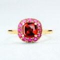 wholesale S925 Sterling Silver Plated with 9K Gold Vintage-Inspired Floral Ring with Natural Gemstones (Garnet and Ruby)-0-1