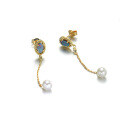 wholesale 9K gold Japanese-style luxury jewelry natural freshwater pearl black opal earrings for women, simple and fashionable for office ladies-0-4
