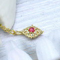 wholesale 9K Gold Japanese Exquisite Light Jewelry Retro Hollow Floral Red Ruby Pendant Necklace Accessory-0-3