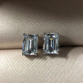 wholesale Metal material first, 1ct rectangle 5*7 four-prong simulated diamond earrings, simple and versatile earrings for women, hot sale in Europe and America by Shipei Jewelry-0-1