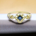 wholesale 9K gold jewelry hollow water wave minimalist vintage style natural sapphire ring in stock-0-1