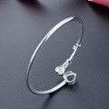 wholesale S990 Sterling Silver Ethnic-style Heart-shaped Key Adjustable Bangle for Women, Simple and Fashionable Love Pure Silver Bracelet Jewelry-0-1