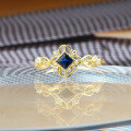 wholesale 9K gold jewelry hollow water wave minimalist vintage style natural sapphire ring in stock-0-2