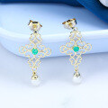 wholesale 9K Gold Artli Jewelry Exquisite Colored Emerald Retro Ethnic Baroque Pearl Earrings Openwork-0-1