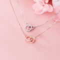 wholesale S925 silver necklace for women, Japanese and Korean style, minimalist and fresh, round ring with diamond inlay, trendy collarbone chain D5803-0-2