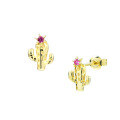 wholesale 9K Gold Japanese Cute Cartoon Pink Flamingo Cactus Ear Studs Women, Trendy Asymmetric Earrings-0-4