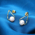 wholesale 9K gold fashion minimalist geometric triangle teardrop natural freshwater pearl earrings, daily Korean ins lightweight luxury internet-famous style-0-1