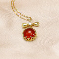 wholesale 9K Gold Alloy Japanese Korean Sweet Bow Carnelian Pendant Necklace, Yili Light Luxury Choker Collarbone Chain Versatile-0-1