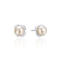 wholesale S925 Sterling Silver Korean Style Floral Pearl Earrings for Women, Elegant and Ethereal Student Minimalist Small Shell Pearl Ear Accessories-0-4