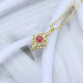 wholesale 9K Gold Japanese Exquisite Light Jewelry Retro Hollow Floral Red Ruby Pendant Necklace Accessory-0-1