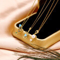 wholesale 9K Gold Euro-American Style Fashion Trendsetter Synthetic Blue Opal Musical Instrument Harp Pendant Necklace Collarbone Chain Pendant-0-2