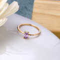 wholesale 9K gold light jewelry, Japanese and Korean retro rectangular light purple zircon ring for women, simple accessories wholesale-0-1