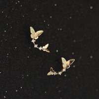 wholesale 14K Solid Gold Imported Two Butterflies Zirconia Diamond Real Gold Ear Studs Non-Fading-14K per price