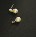 wholesale 9K gold summer night breeze-style earrings with freshwater round pearls and zircon studs-0-4