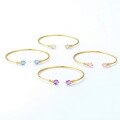 wholesale S925 Sterling Silver Gold-Plated Wide Geometric Multicolor Gemstone Open Bangle Bracelet for Women, Minimalist Style, Handcrafted-0-2