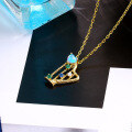 wholesale 9K Gold Euro-American Style Fashion Trendsetter Synthetic Blue Opal Musical Instrument Harp Pendant Necklace Collarbone Chain Pendant-0-1