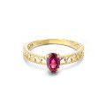 wholesale 9K Gold Japanese Light Luxury Jewelry Retro Hollow Wave Beaded Edge Ring for Women Fashionable Colored Gemstone Pink Garnet-0-4