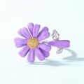 wholesale S925 Sterling Silver Creative Purple Enamel Rotating Daisy Ring, Japanese Light Luxury Jewelry, Direct from Manufacturer-0-1