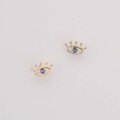 wholesale 9K Gold Creative Style Eyelash Blue Eyes with Blue Zircon Mini Personality Korean Cold Style Ear Studs-0-2