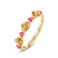wholesale Fine Silver Metal Korean Light Luxury Rose Floral Ring with Micro-Set Ruby, Inspired by Princess Rapunzel Fairy Tale for Women-0-4